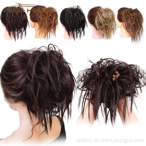 Aisi Hair Synthetic Donut Brown Chignon Curly Bun Pad Chignon Elastic Band Ribbon Ponytail Rope Rubber Hair Extension For Women